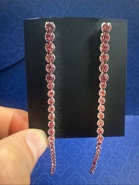 Sparkling Pink Crystal Drop Chain Earrings for Women